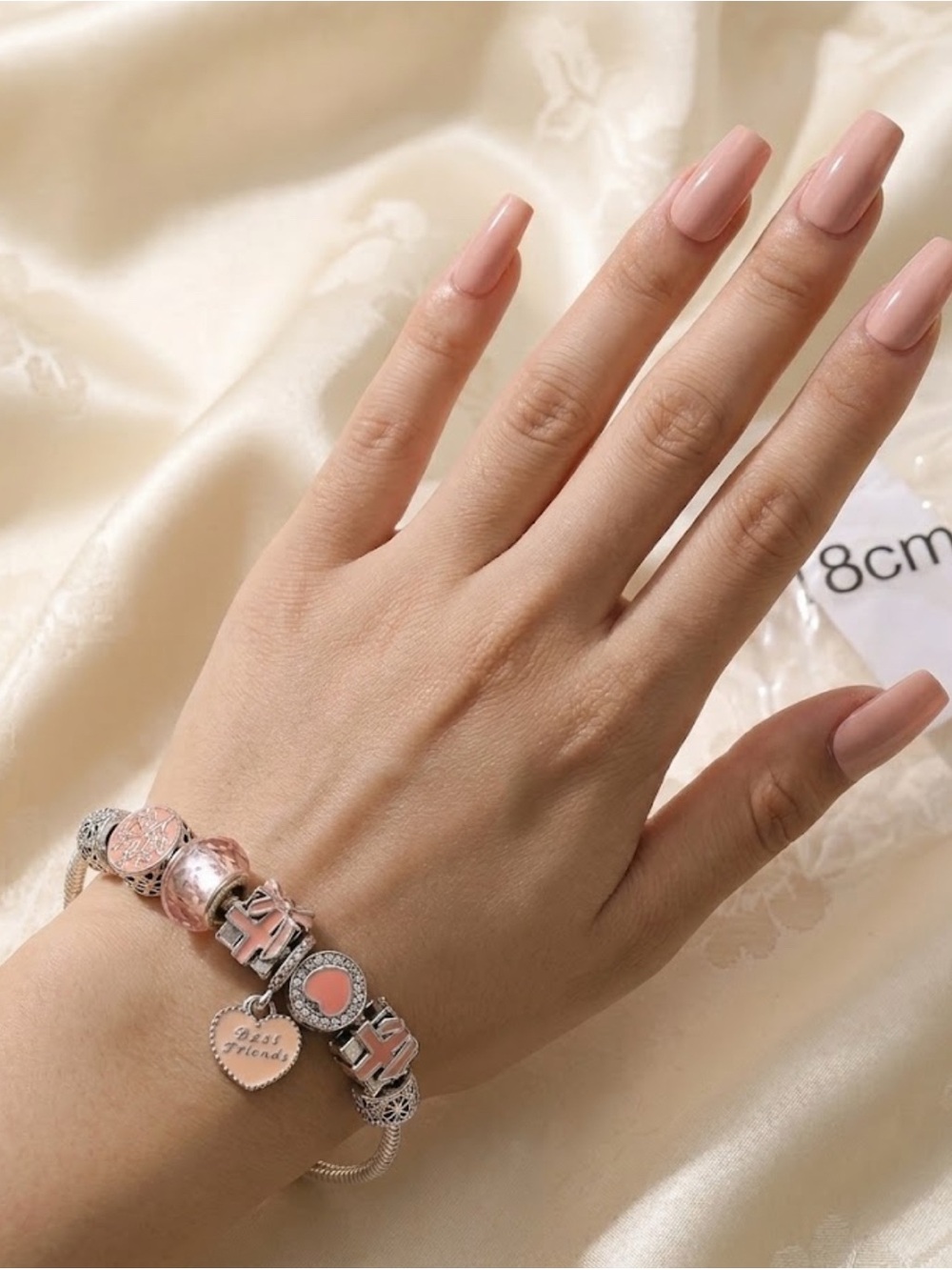 Pink & Silver Pandora-Style Charm Bracelet – “Best Friends” Theme